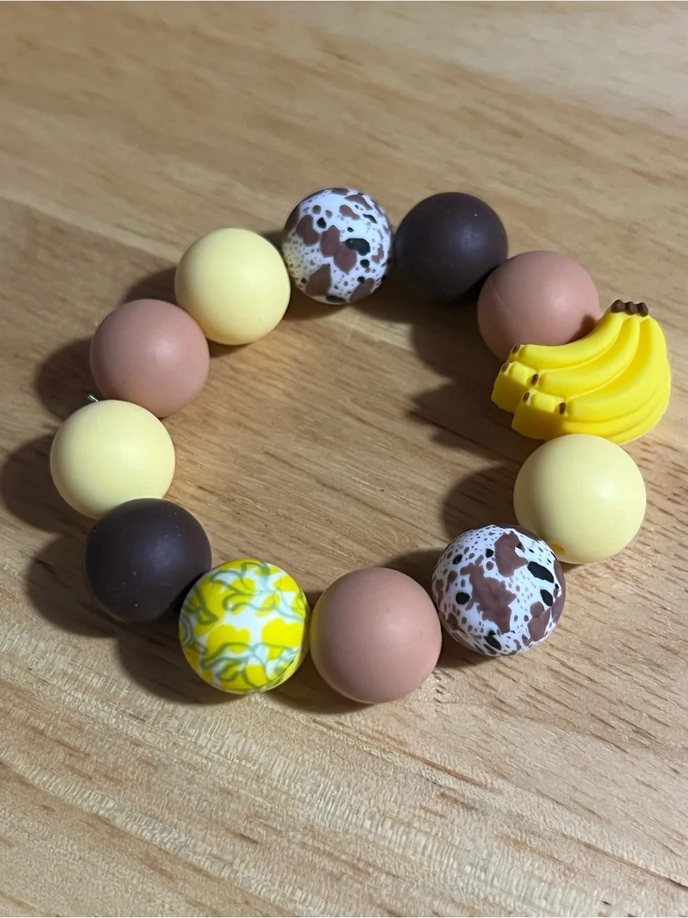 Kids Silicone Bead Bracelet - Yellow, Brown, Cream B228